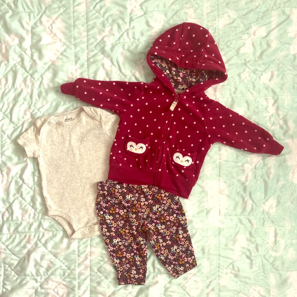 Carter’s 3 month girl owl hoodie 3 piece set